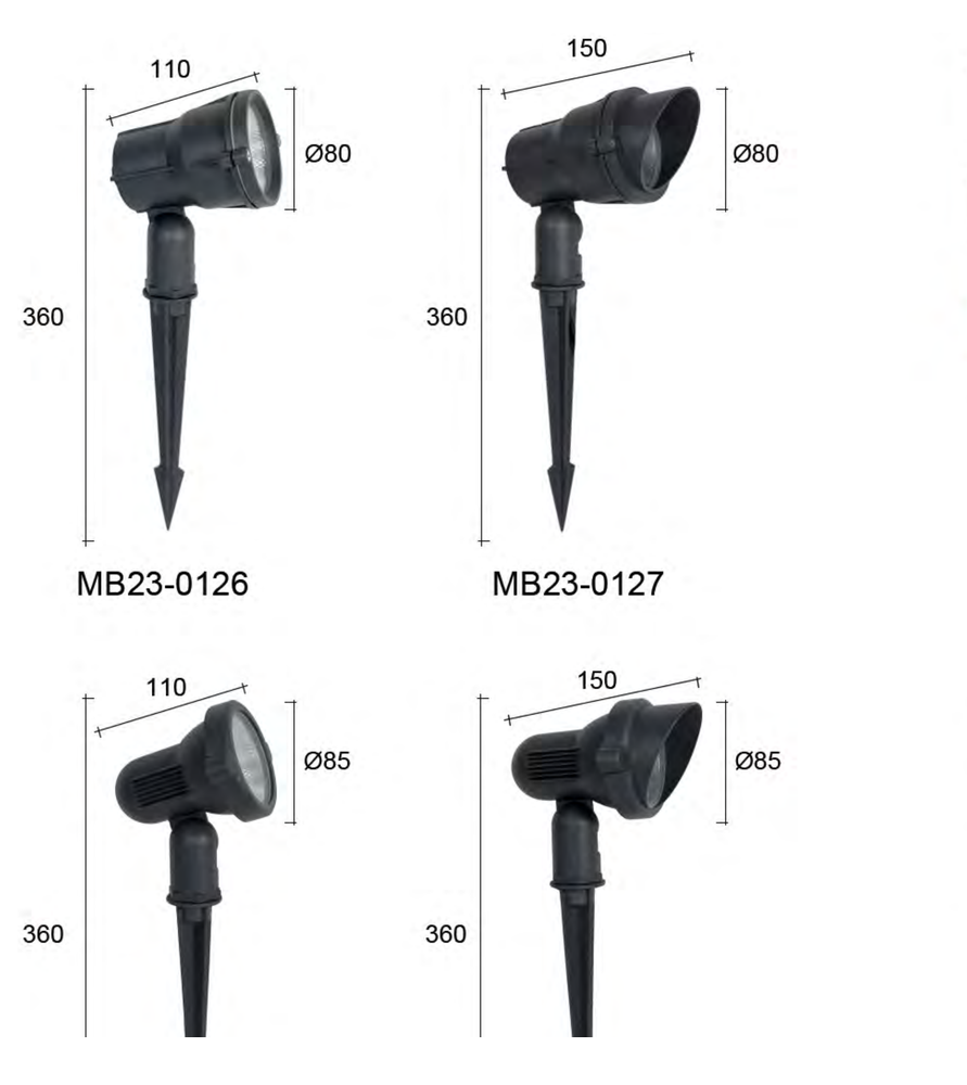 MB23-0126 / MB23-0127 / MB23-0128 / MB23-0129 Spike product illustration and drawing