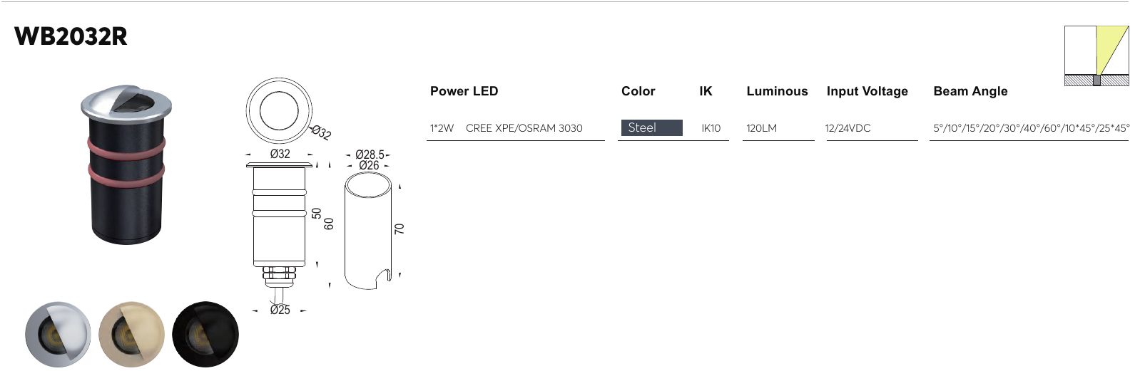 WB2032R original specification row and dimension drawing
