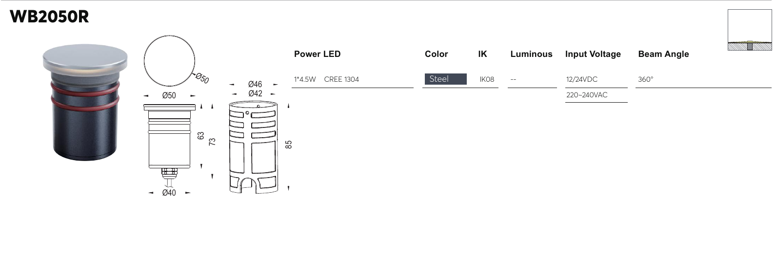 WB2050R original specification row and dimension drawing