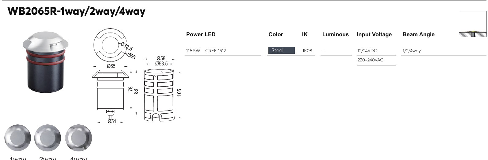 WB2065R-1way/2way/4way original specification row and dimension drawing