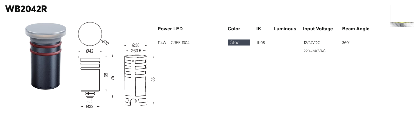 WB2042R original specification row and dimension drawing