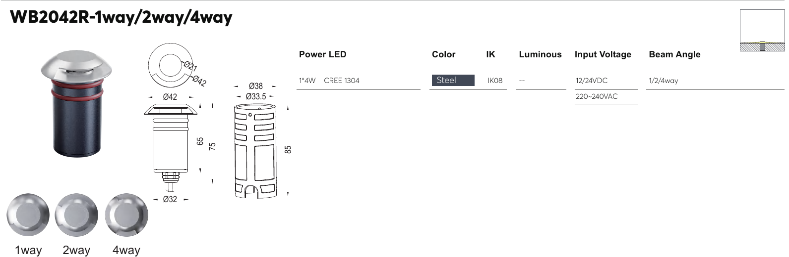 WB2042R-1way/2way/4way original specification row and dimension drawing