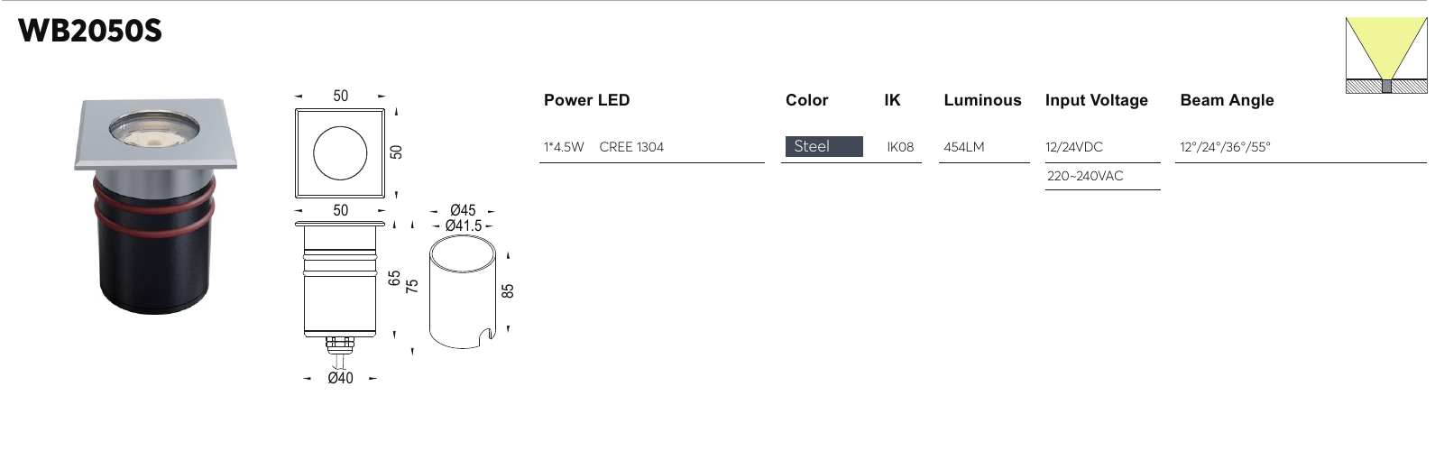WB2050S original specification row and dimension drawing