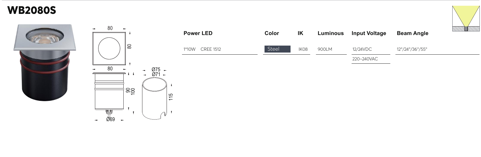 WB2080S original specification row and dimension drawing