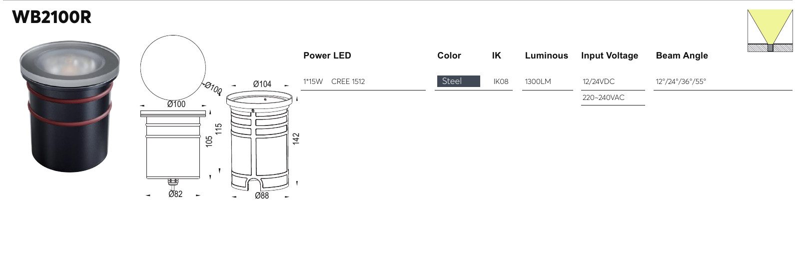 WB2100R original specification row and dimension drawing