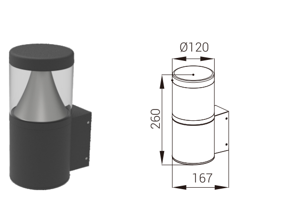 DFB-207L wall light and dimension drawing