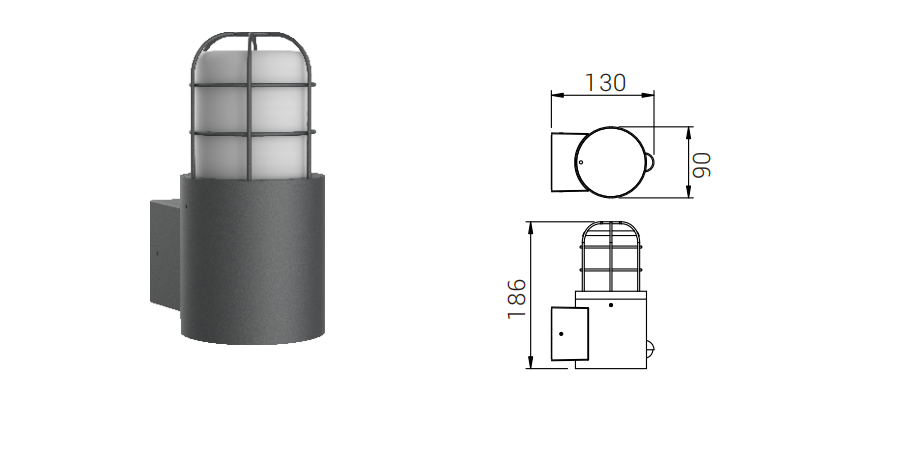 DFB-6216A wall light and dimension drawing