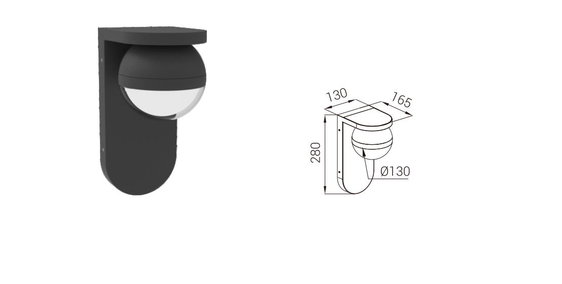 DFB-208B wall light and dimension drawing