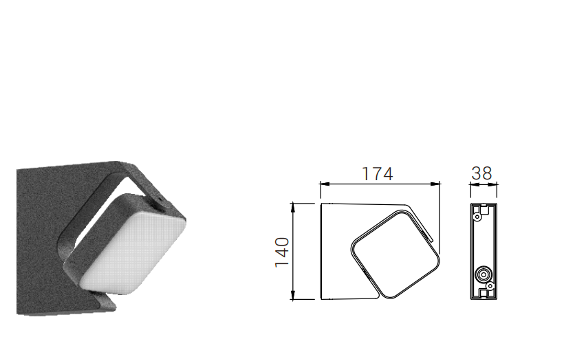 DFB-6220SQ wall light and dimension drawing