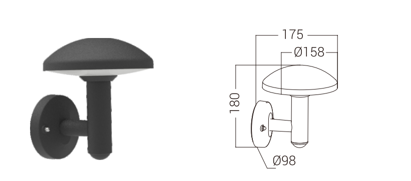 DFB-171 wall light and dimension drawing