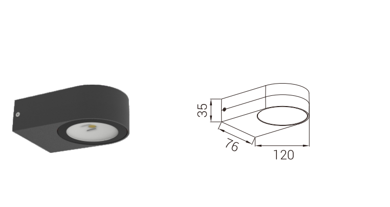 DFB-209 wall light and dimension drawing
