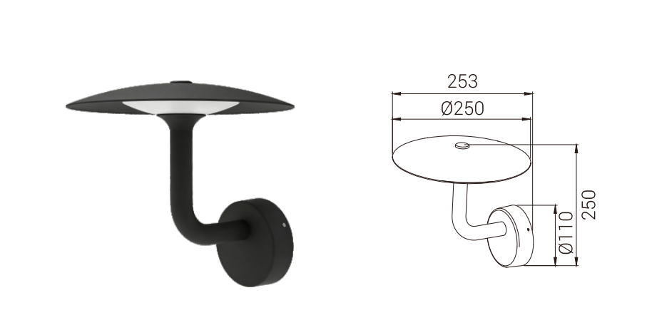 DFB-063-A wall light and dimension drawing