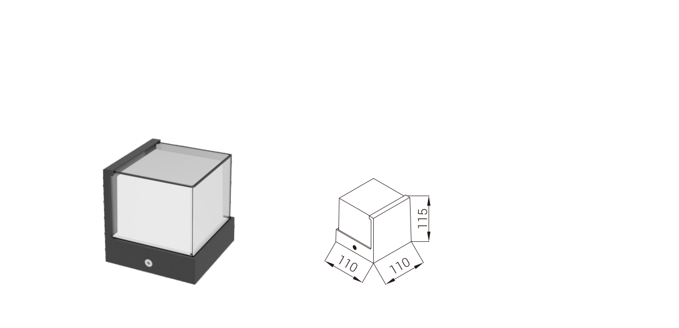 DFB-190-F wall light and dimension drawing