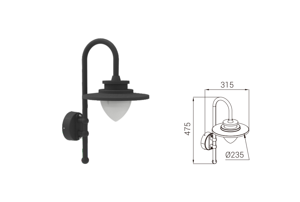 DFB-215 wall light and dimension drawing