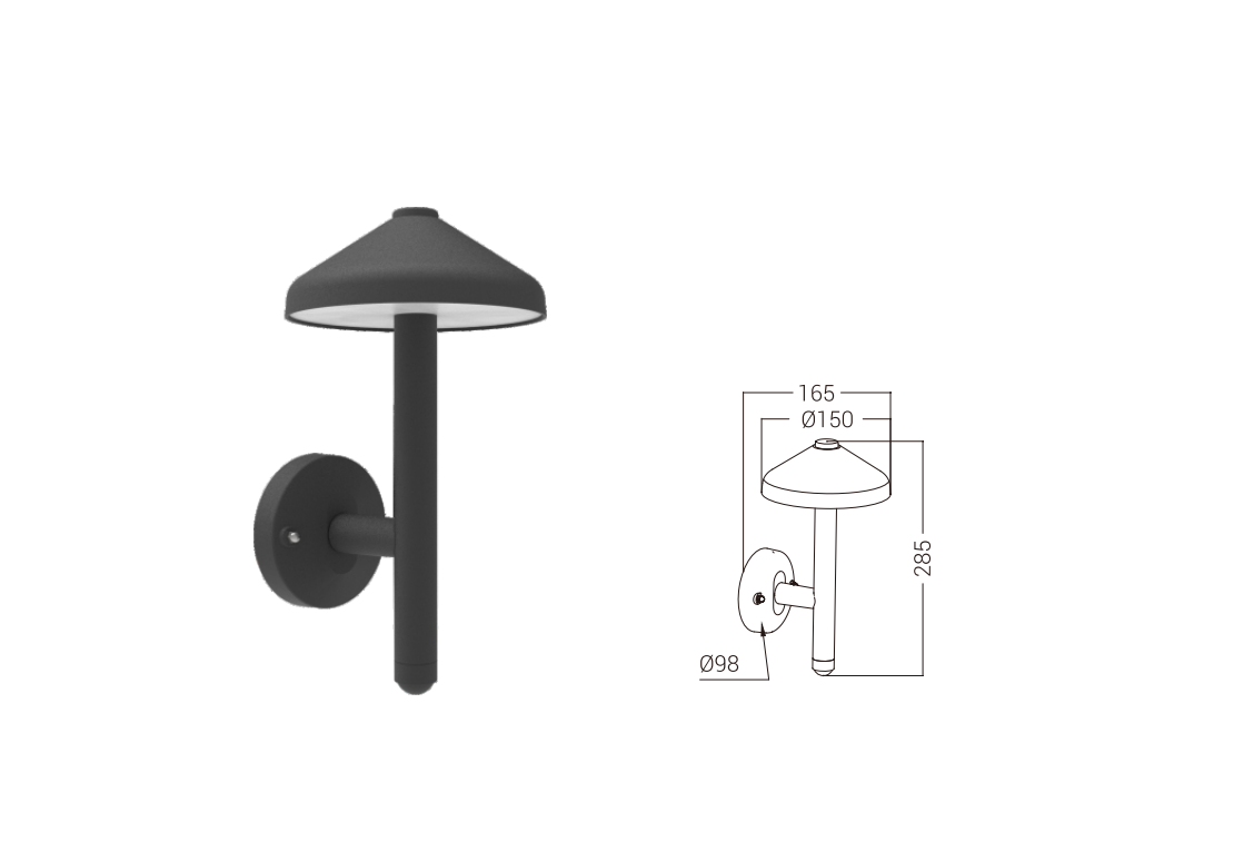DFB-172 wall light and dimension drawing