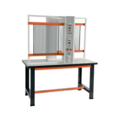 Bancada de cablagem elétrica industrial de dupla face com 4 banquetas, equipamento educativo escolar, bancada de trabalho para formação profissional em eletricidade.