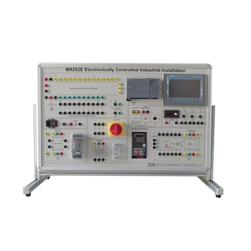 Equipamento de laboratório educativo para instalações industriais controladas eletronicamente, equipamento de demonstração para laboratório de instalações elétricas.