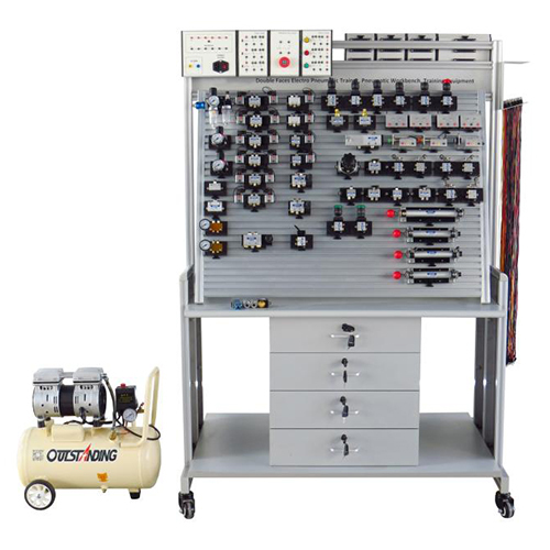 Double Faces Electro Pneumatic Trainer Pneumatic Workbench Training Equipment (Double Side) Engineering Teaching Equipment Troubleshooting Training System Mechatronics Training Equipment