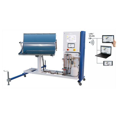 Sistema de treinamento com coletor parabólico cilíndrico para rastreamento, equipamento de treinamento em energias renováveis, equipamento didático, equipamento educacional.