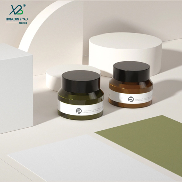 Red heart glass factory wholesale 10g, 30g, 50g, brown sloping shoulder high face cream bottle cosmetics face cream wide mouth bottle