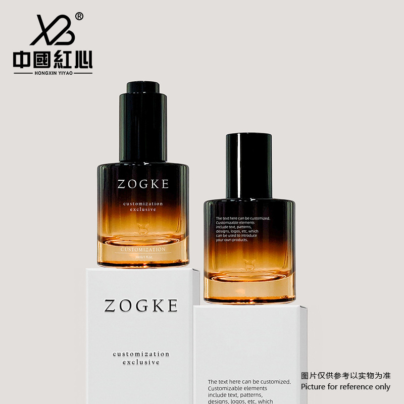 Ready-to-Ship 30ml Tea Gradient Cylindrical Thick-Bottom Glass Bottles - Press Dropper, For Acne Treatment Essential Oil Subpackaging (Wholesale)