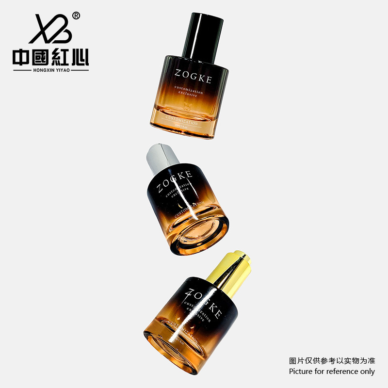 Ready-to-Ship 30ml Tea Gradient Cylindrical Thick-Bottom Glass Bottles - Press Dropper, For Acne Treatment Essential Oil Subpackaging (Wholesale)