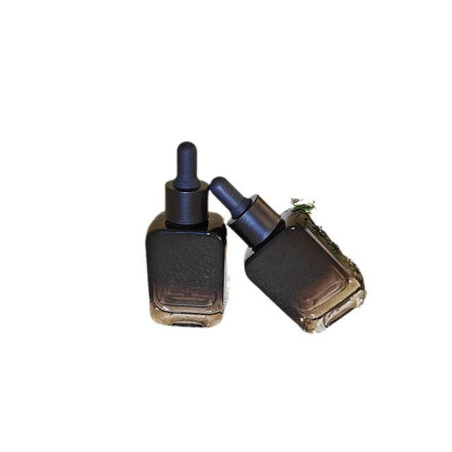 Factory Ready Stock: 30ml Flat Square Bottle – Black Gradient Dropper Bottle for Essential Oil/Perfume, Wholesale Screw-Top Refill Bottle