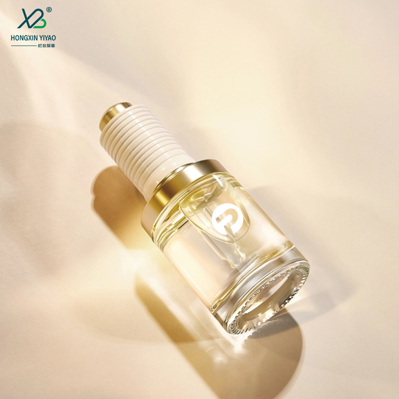Supply: 30ml Cylindrical Glass Dropper Bottle with Shoulder Sleeve – Refillable Press Pump Container for Serum