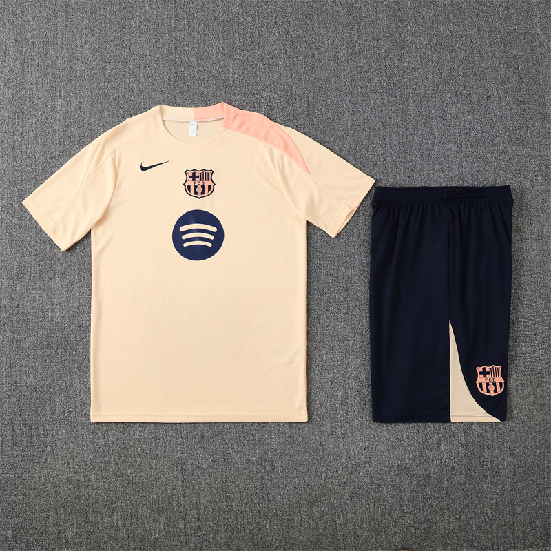 25/26 Barcelona Beige Summer Training Wear Short Sleeve Suit Adult Size
