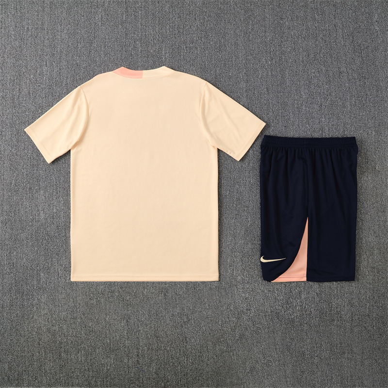 25/26 Barcelona Beige Summer Training Wear Short Sleeve Suit Adult Size