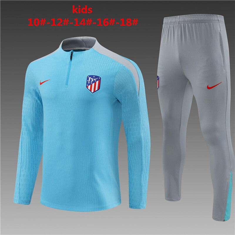 24/25 Atletico Madrid Light Blue Winter Training Long Sleeve Set [Player Version] Kids Size