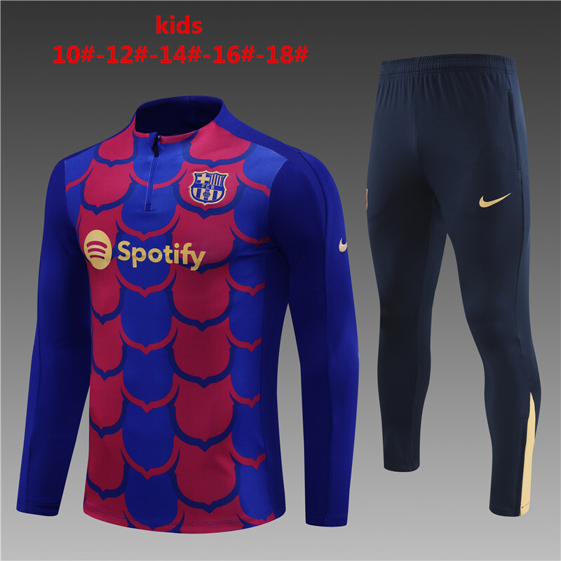 24/25 Barcelona Red Blue Winter Training Long Sleeve Set  Kids Size