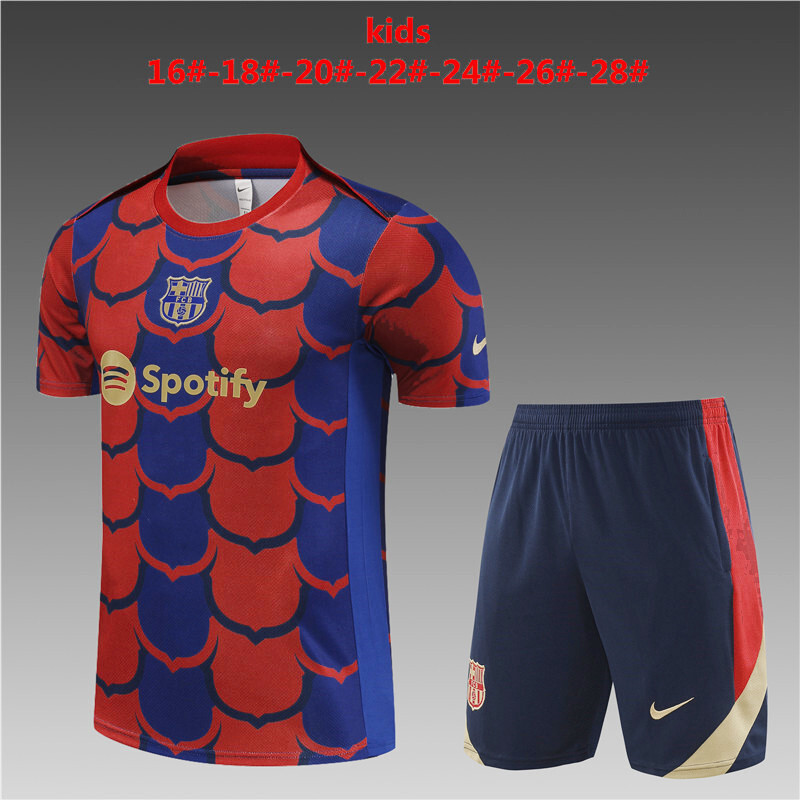 24/25 Short Sleeve Barcelona Red and Blue Summer Training Short Sleeve Set Kids Size