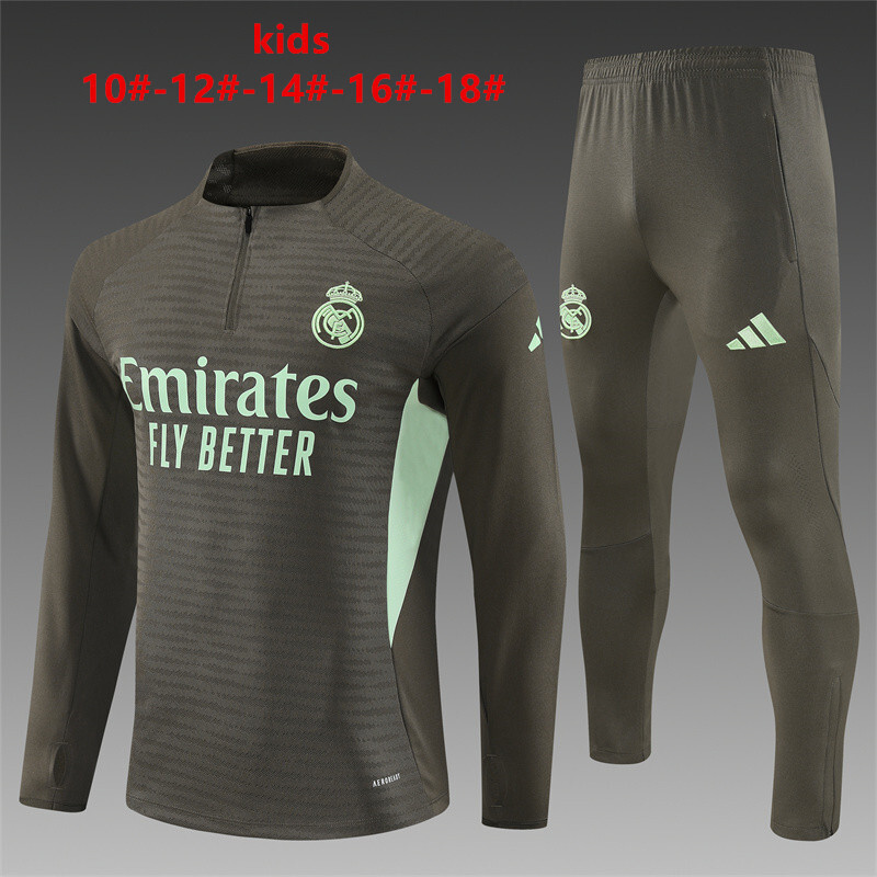 25/26 Real Madrid Khaki Winter Training Long Sleeve Set [Player Version] KidsSize