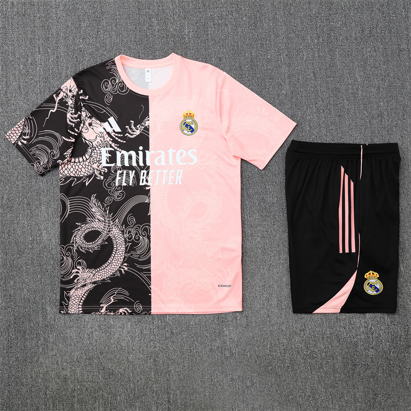 25/26 Real Madrid Black Pink Summer Short-Sleeved Training Wear [Player Version] Adult Size