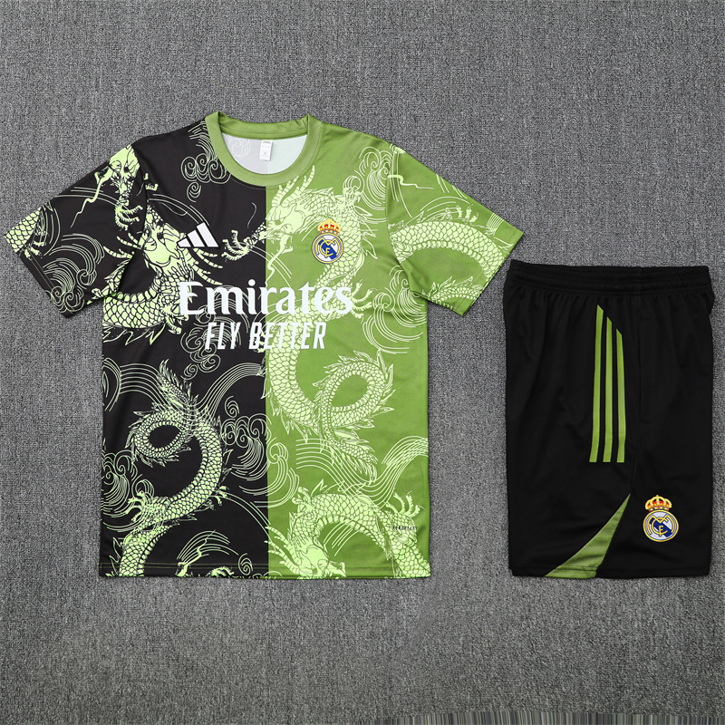 25/26 Short Sleeve Real Madrid Black and Green Winter Training Long Sleeve Suit [Player Version] Adult Size