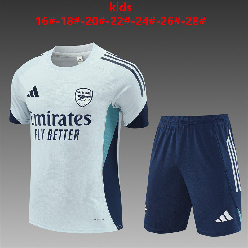 25/26 Arsenal light gray Summer Short Sleeve Training Suit Kids Size