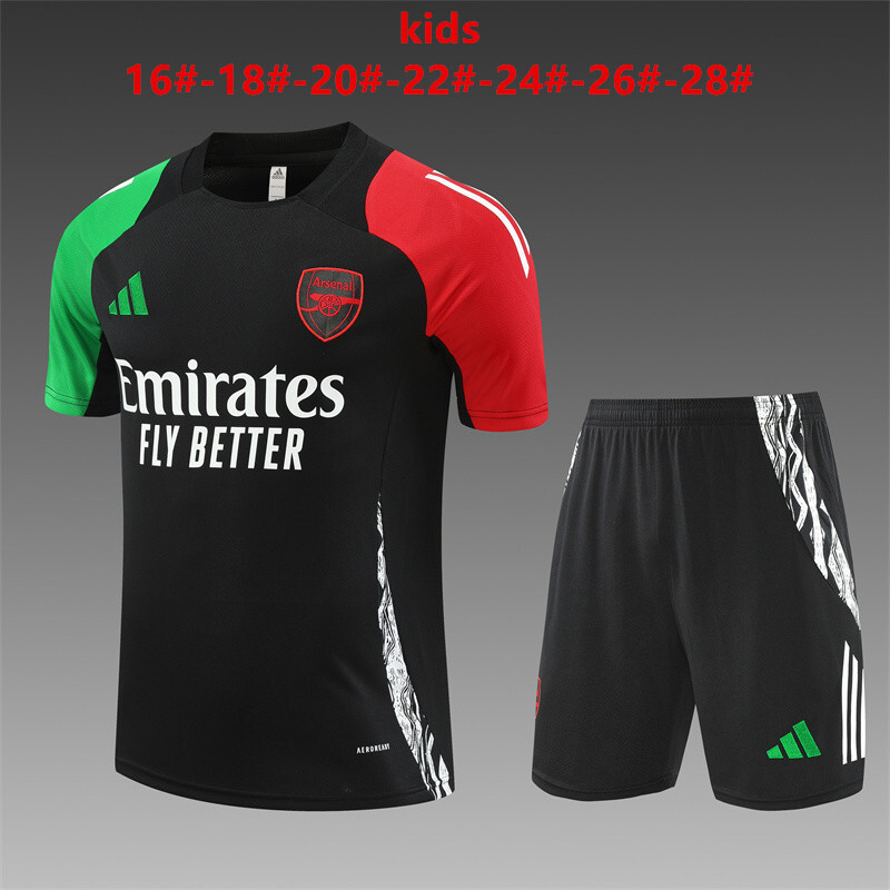 25/26 Arsenal Black Summer Short Sleeve Training Suit Kids Size