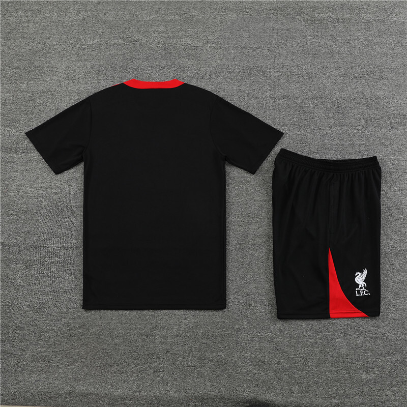 2425 Short Sleeve Liverpool Black Summer Short Sleeve Training Wear Set Adult Size