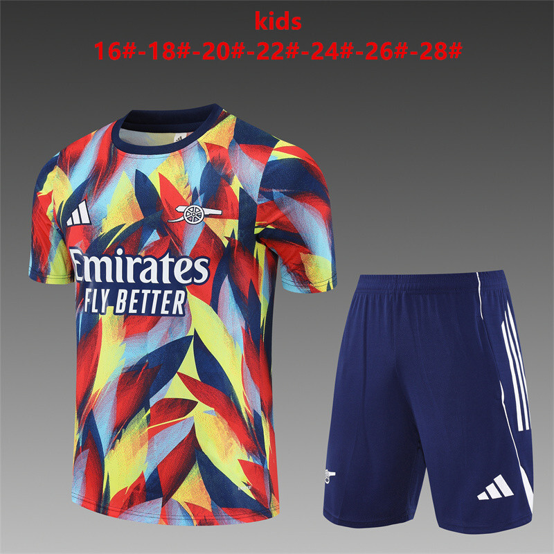 25/26 Arsenal Yellow Red [Camouflage Style] Summer Short Sleeve Training Suit Kids Size