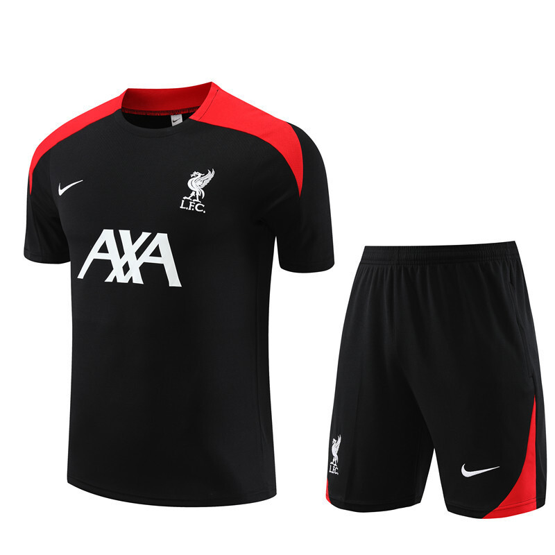 2425 Short Sleeve Liverpool Black Summer Short Sleeve Training Wear Set Adult Size