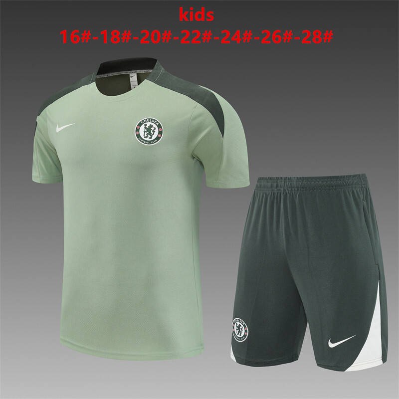 25/26 Chelsea Light Green Summer Short Sleeve Training Suit [Player Version] Kids Size