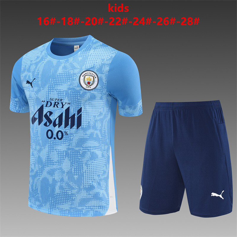 25/26 Manchester City Light Blue Summer Training Short Sleeve Set Kids Size [Camouflage]