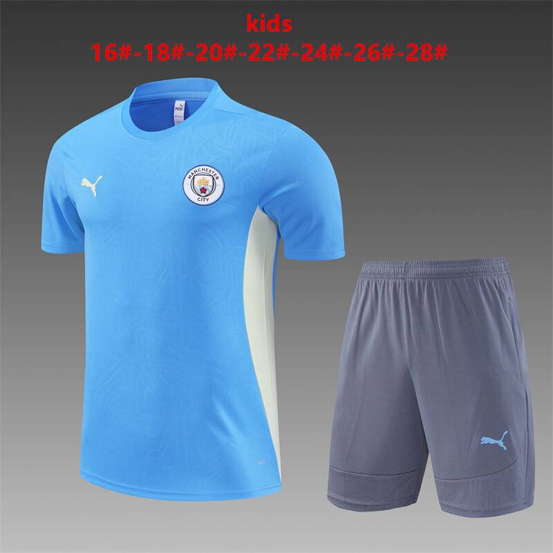 24/25 Manchester City Light Blue Summer Training Short Sleeve Set Kids Size