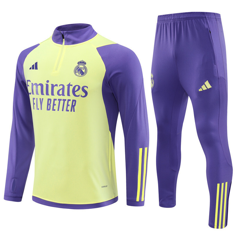 23/24 Real Madrid light yellow winter long-sleeved training suit suit adult size