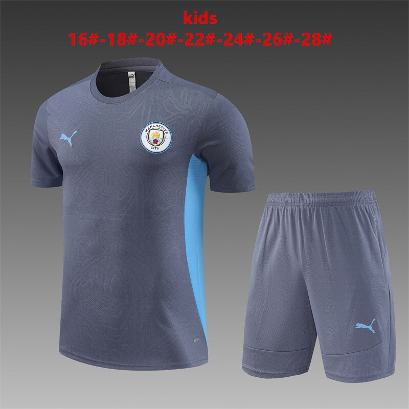 24/25 Manchester City Dark Grey Summer Training Short Sleeve Set Kids Size