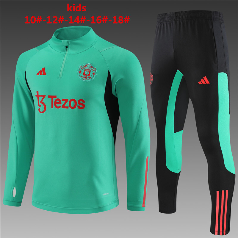 23/24 Manchester United Green Winter Long Sleeve Training Wear Set Kids Size