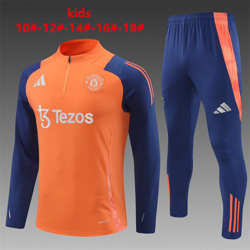24/25 Manchester United Orange Winter Long Sleeve Training Wear Set Kids Size