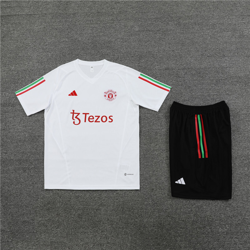 23/24 Short Sleeve Manchester United White Summer Training Suit Kids Size