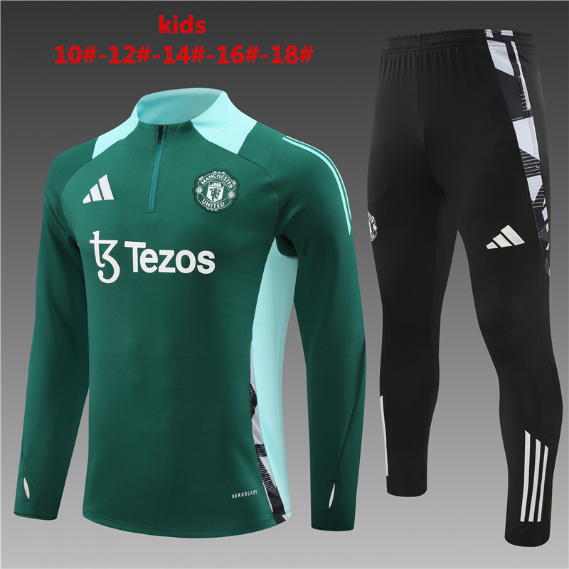 24/25 Manchester United Green Winter Long Sleeve Training Wear Set Kids Size